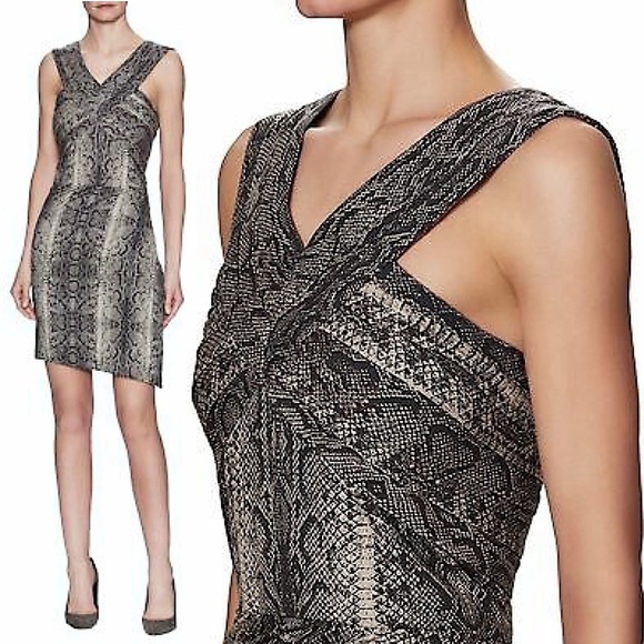 THE KOOPLES Snakeskin Print Crossover Pleated V-Neck Sleeveless Bodycon Dress 8 - Picture 2 of 8